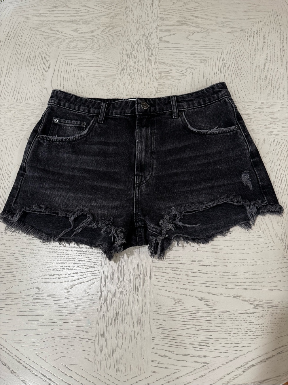 Zara Black Distressed Denim Shorts